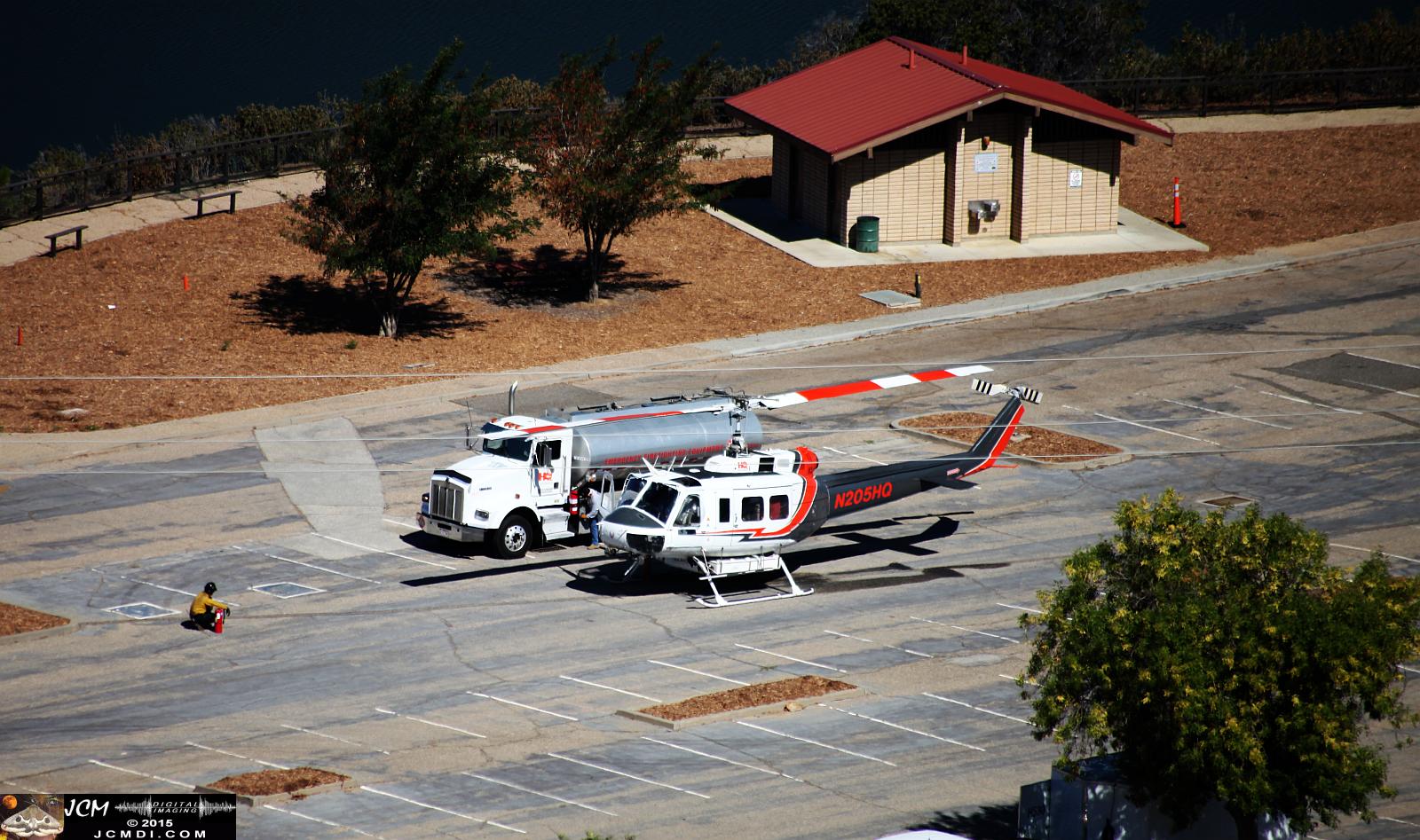 Castaic Lake 'Warm Fire' event fire helicopter and tanker refueling